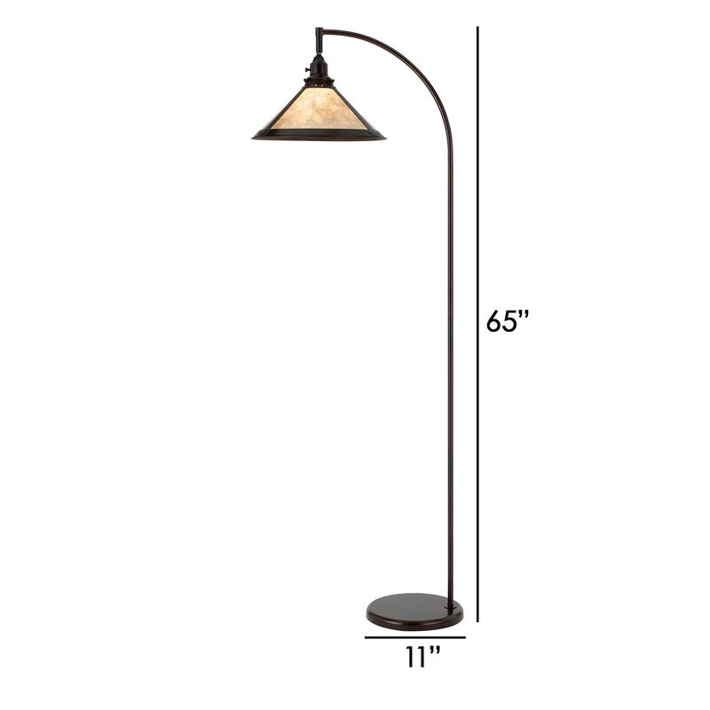 Cyan 65 Inch Adjustable Metal Arc Floor Lamp, White Mica Shade, Dark Bronze-Benzara