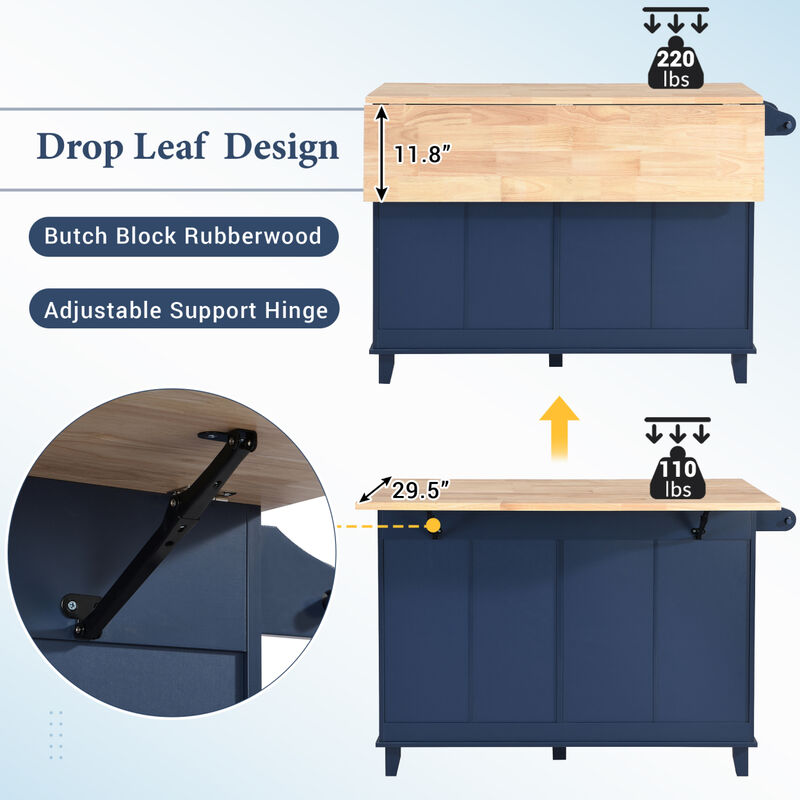 Streamdale Farmhouse Kitchen Island Set with Drop Leaf and Seating