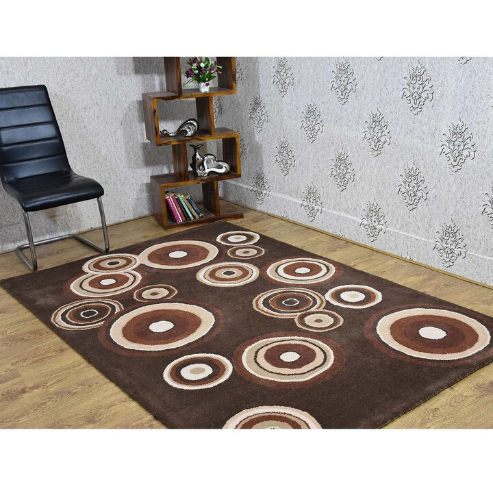 RUGSOTIC CARPETS HAND TUFTED WOOL ECO-FRIENDLY AREA RUGS  - 5'x7'6'', Rectangle Shape, Brown & Beige, Geometric Modern Design, High Pile Handmade Area Rugs for Living Room, Bed Room (K03096)