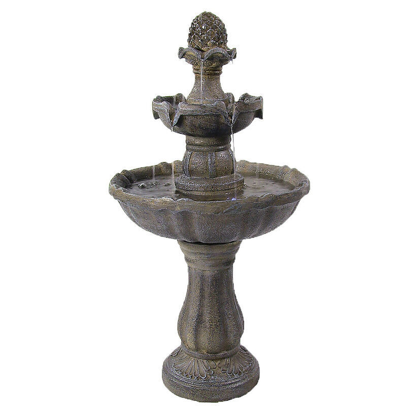 Sunnydaze Pineapple Polyresin Outdoor 2-Tier Solar Fountain with Battery