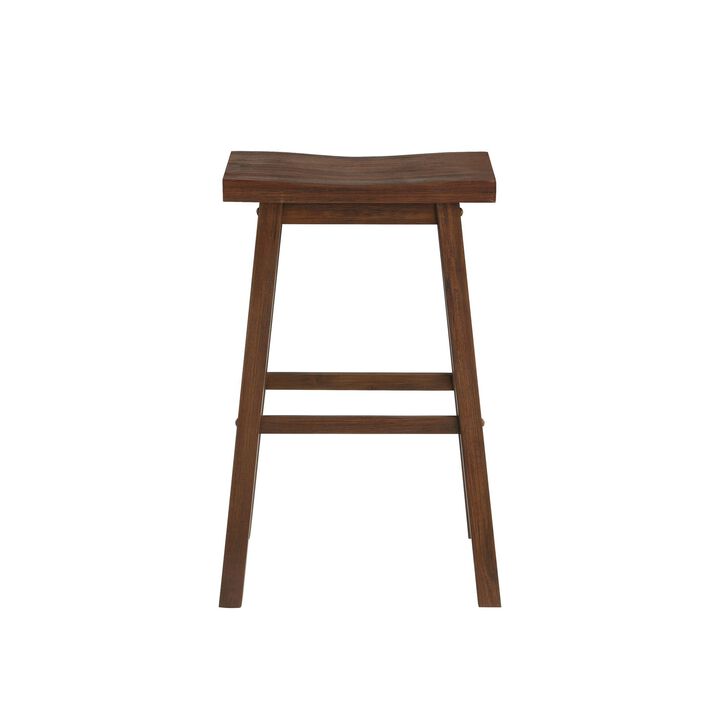 Saddle Design Wooden Barstool with Grain Details, Brown-Benzara