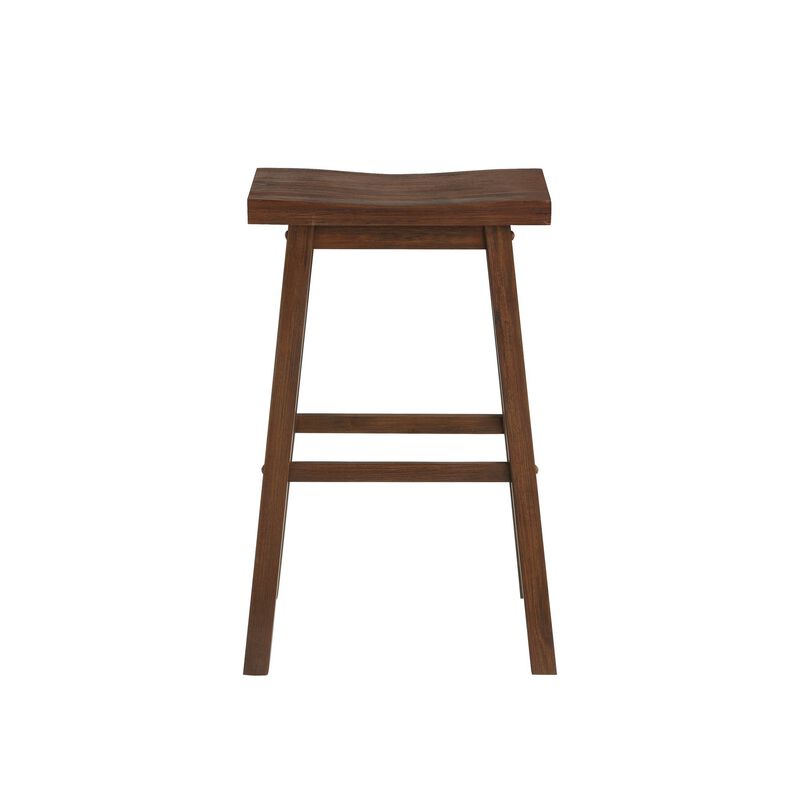 Saddle Design Wooden Barstool with Grain Details, Brown-Benzara