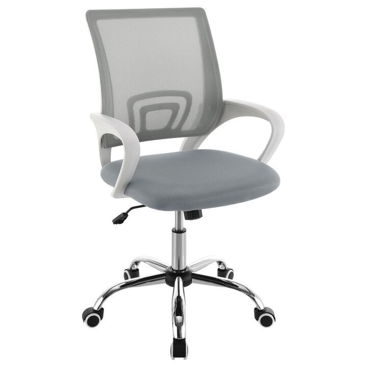 Fera Rolling Office Chair, Adjustable Chrome Base, Gray Mesh Fabric - Benzara