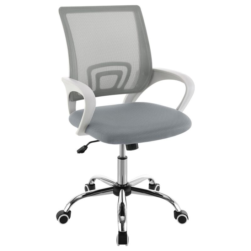 Fera Rolling Office Chair, Adjustable Chrome Base, Gray Mesh Fabric - Benzara