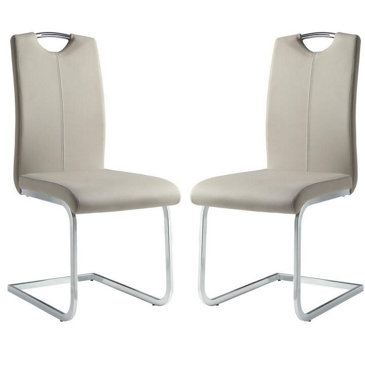 Metal & Leather Cantilever Style Side Chair with Chrome Base, Set of 2, Gray-Benzara