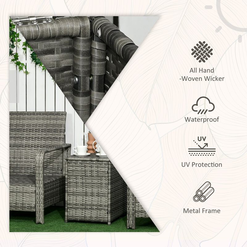 Outdoor Conversation Set: 3-Piece Rattan Wicker Bistro Set with Storage Table