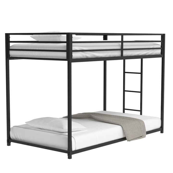 Twin over Twin Metal Bunk Bed Frame, Durable Square Tube Frame, Full-Length Guardrails, Easy Assembly, No Box Spring Needed, Black