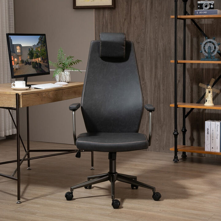 Black Executive Seat: High-Back Leather Ergonomic Office Chair