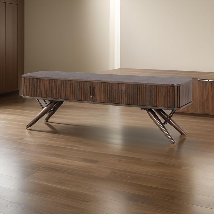 Simi TV Media Entertainment Console, Rectangular 71 Inch, Walnut Brown Wood - Benzara