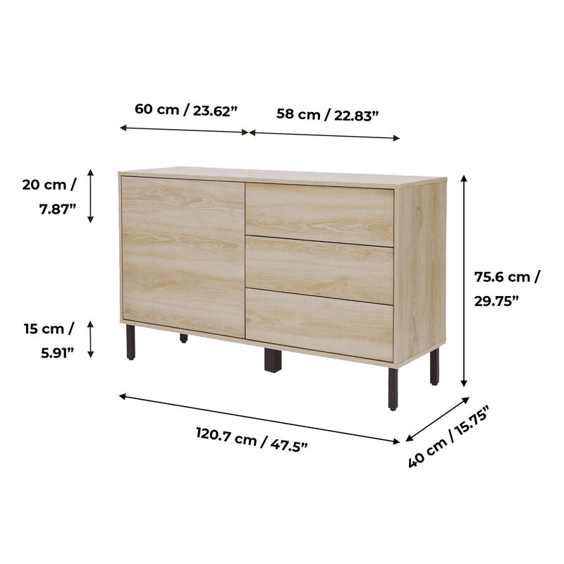 Teamson home - Cairo 47.5" Wide 3 Drawer Sideboard, Oak