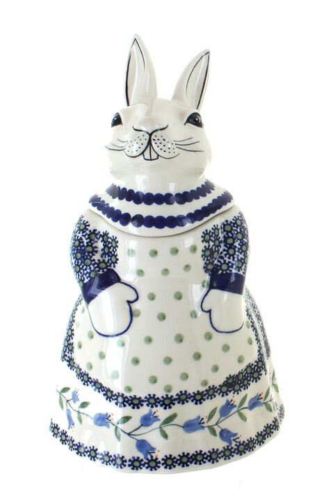 Blue Rose Polish Pottery Rabbit Cookie Jar