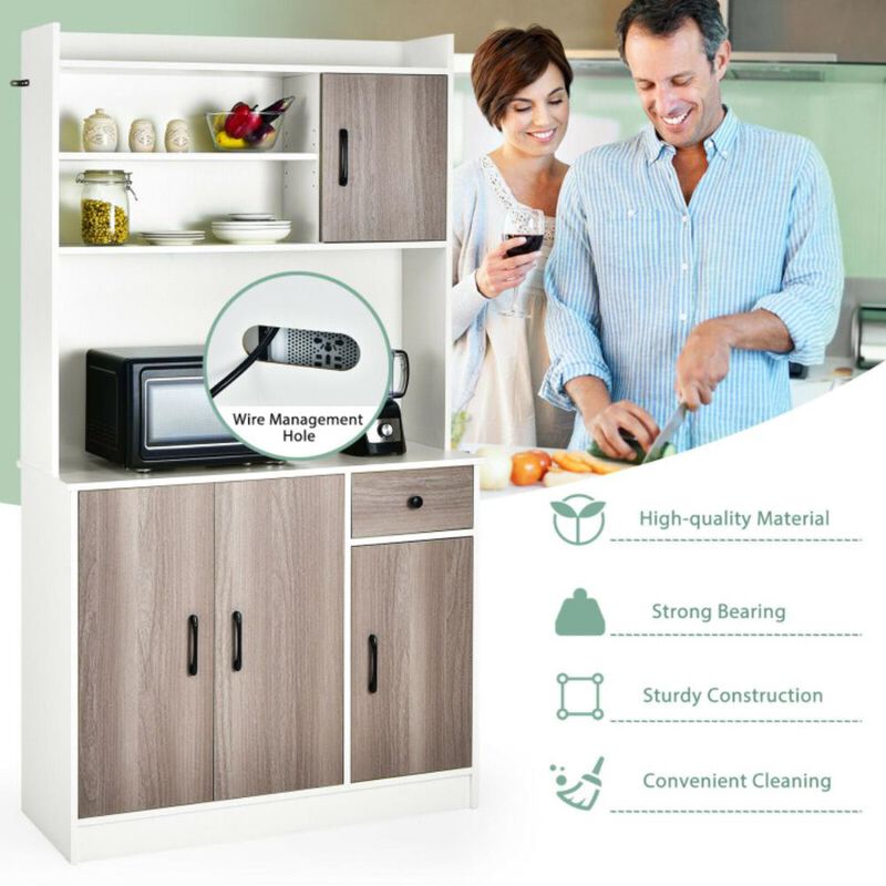 Hivvago 4-Door Freestanding Kitchen Buffet with Hutch and Adjustable Shelves