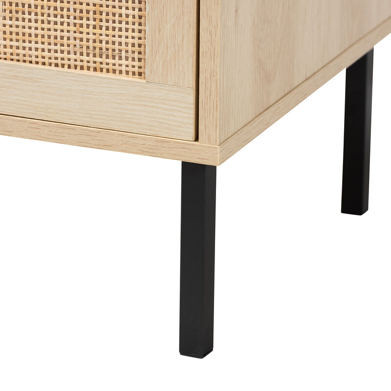 Baxton Studio Caterina Natural Brown Finished Wood and Natural Rattan 1 Door End Table