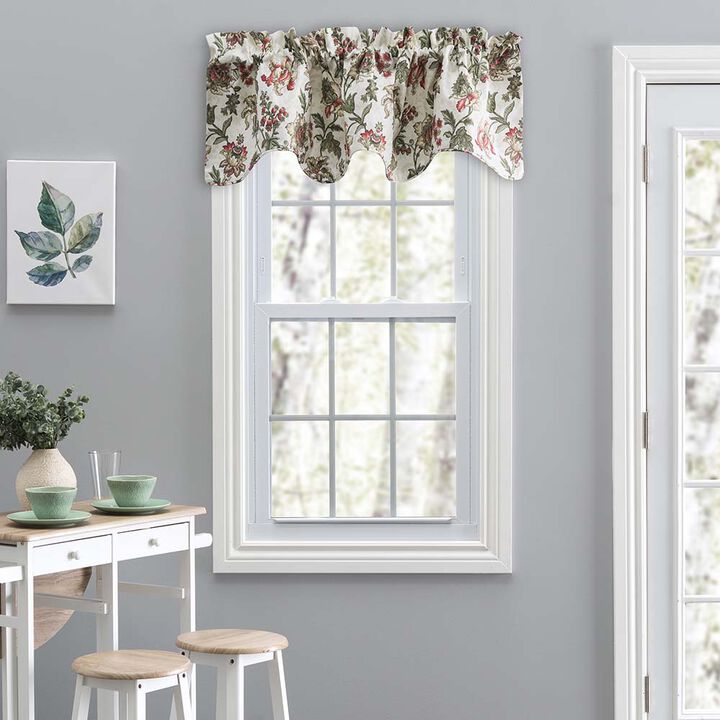 Ellis Curtain Madison Floral Design Printed Natural Ground 3" Rod Pocket Lined Scallop Valance 58" x 15"