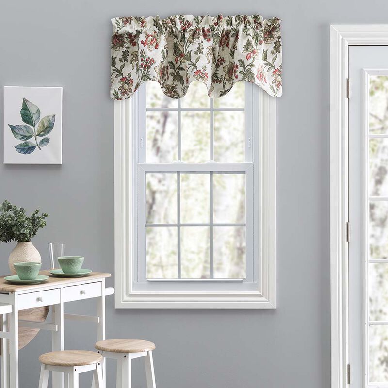 Ellis Curtain Madison Floral Design Printed Natural Ground 3" Rod Pocket Lined Scallop Valance 58" x 15"