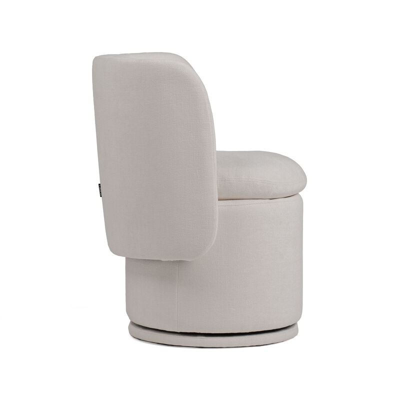 Reno Nori 26 Inch, Swivel Dining Chair, Off White Fabric, Wingback, Wood - Benzara