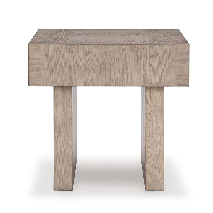 Laina Side End Table, Light Grayish Brown Hardwood, Square 26 Inch - Benzara
