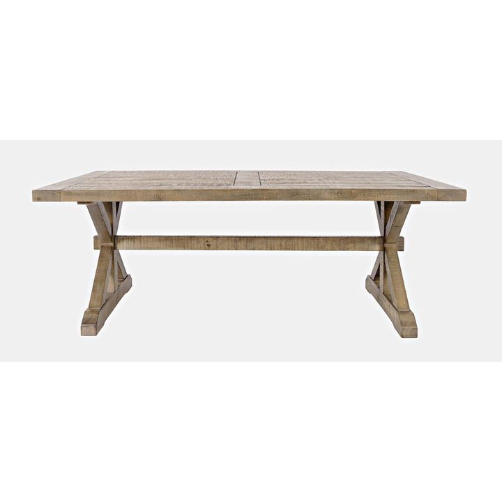Jofran Carlyle Crossing Modern Rustic Distressed Solid Wood Coffee Table with Trestle