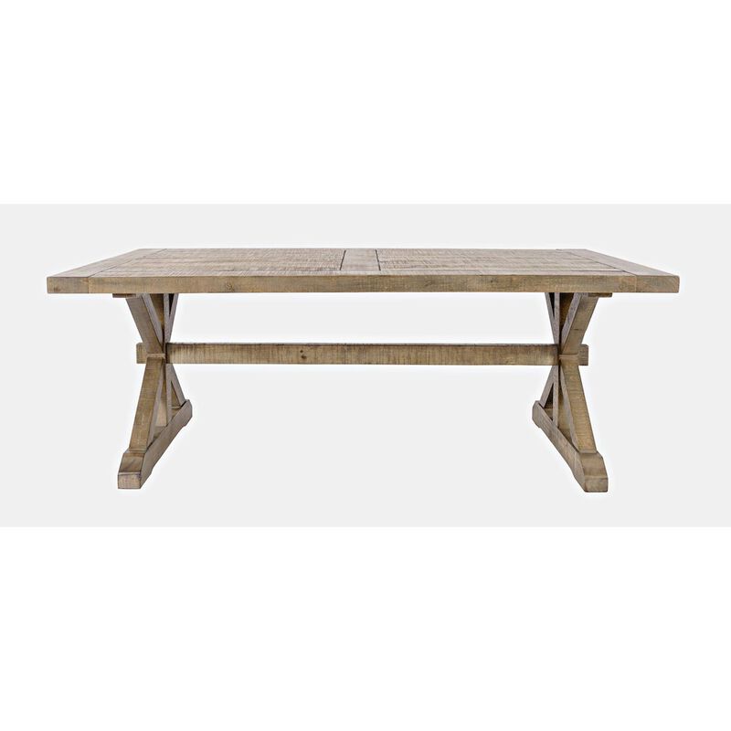 Jofran Carlyle Crossing Modern Rustic Distressed Solid Wood Coffee Table with Trestle