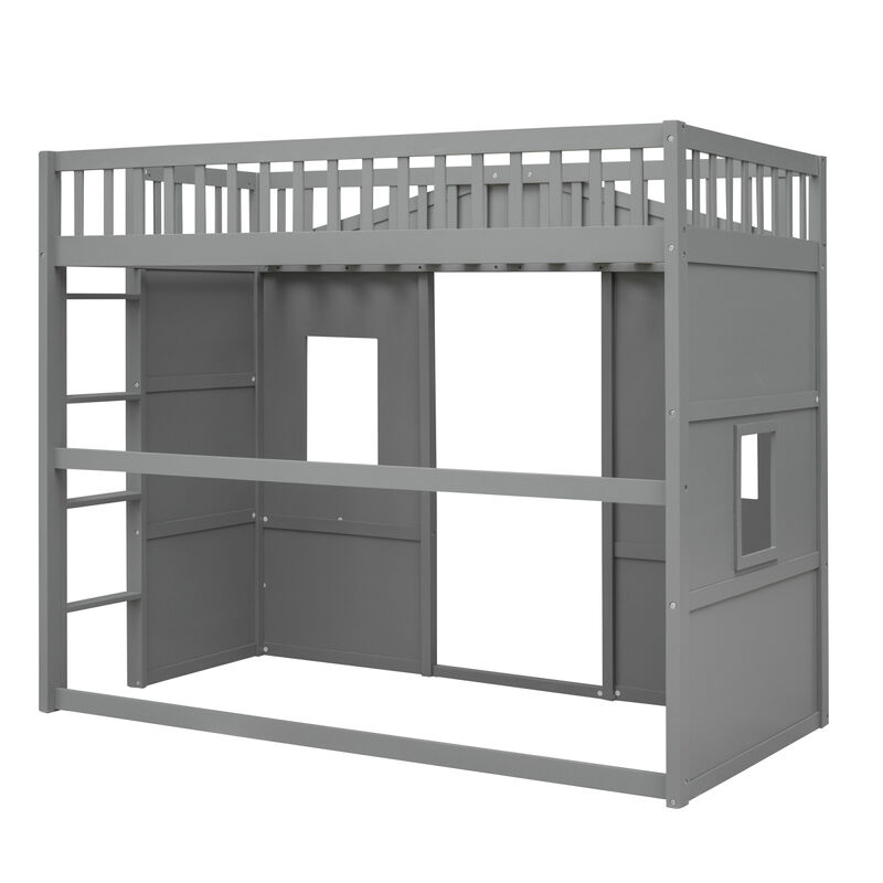 Twin Size House Loft Bed With Ladder