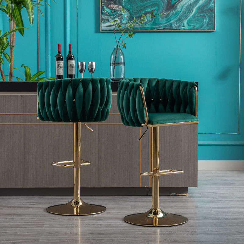 Set Of 2 Bar Stools, With Chrome Footrest And Base Swivel Height Adjustable Mechanical Lifting