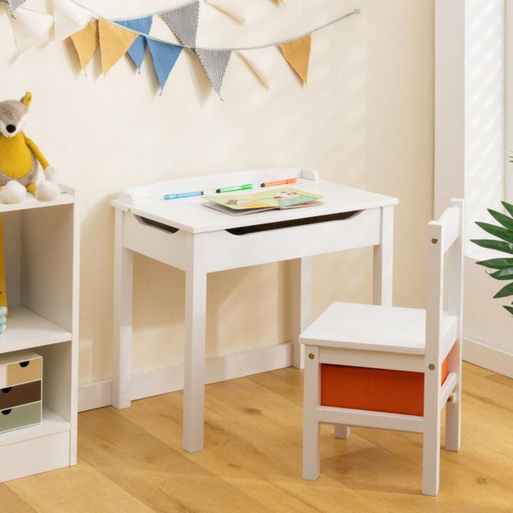 Hivvago Flip-Top Wood Kids Activity Table and Chair Set with Hidden Storage Space