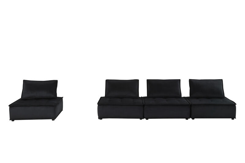 Anna Black Velvet 4 Piece Sectional Sofa