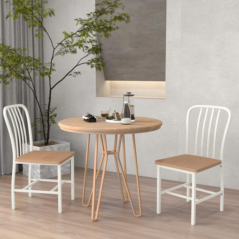 Armless Spindle Back Dining Chair Set of 2 with Ergonomic Seat-White
