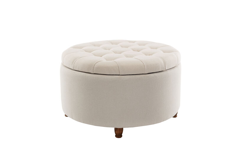 Prescott Large Round Tufted Storage Ottoman