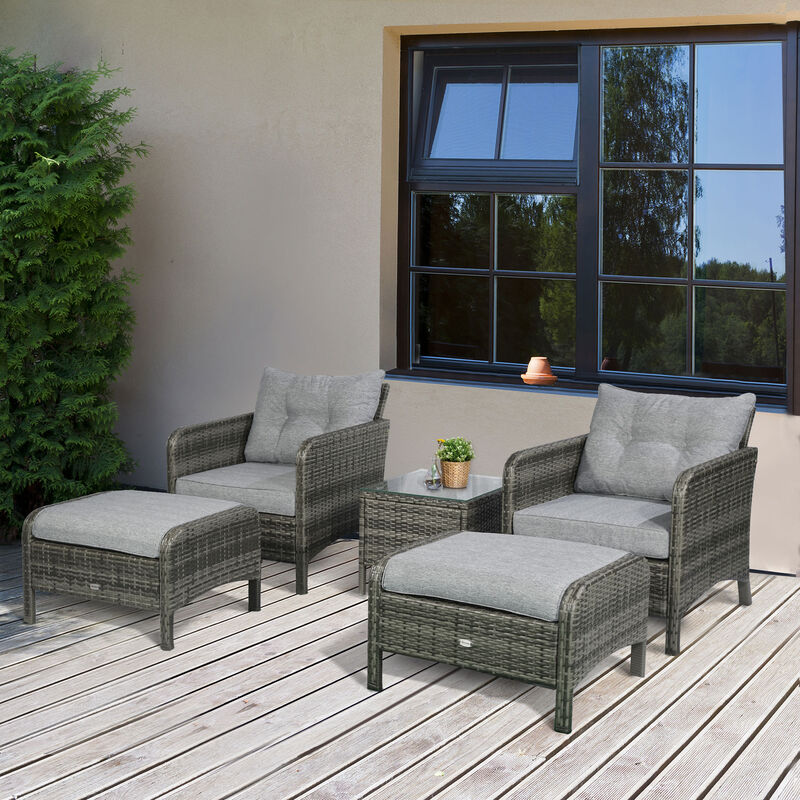5 PC Outdoor Patio Conversation Chaise Lounge Chair w/ Coffee Table, Blue