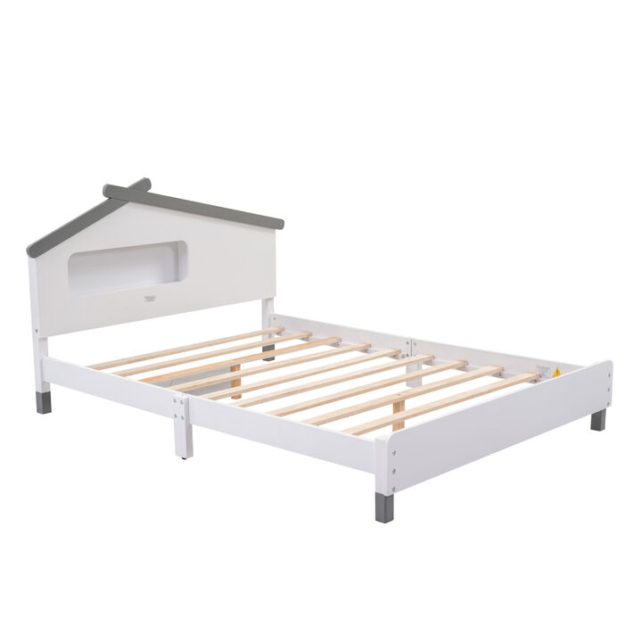 Streamdale House-Shaped Wood Bed with Night Lights