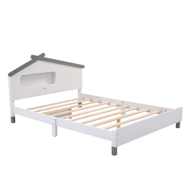 Streamdale House-Shaped Wood Bed with Night Lights