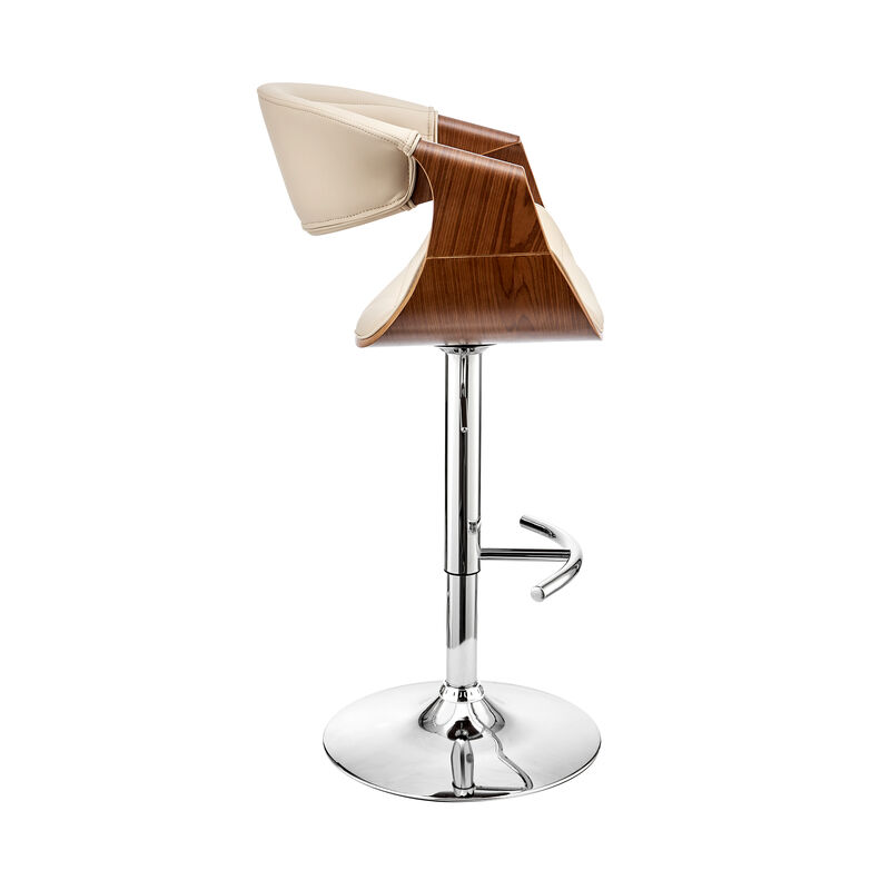 Gionni Adjustable Swivel Grey Faux Leather and Walnut Wood Stool with Chrome Base