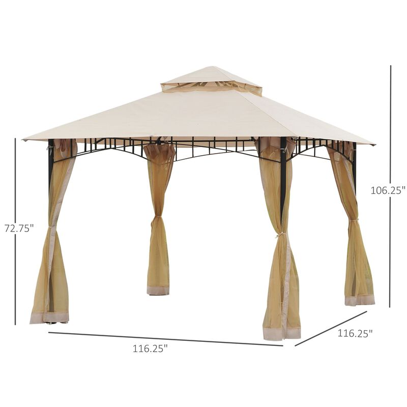 Breezy Backyard Canopy: 10'x10' Khaki Double-Vented Gazebo with Mesh Walls