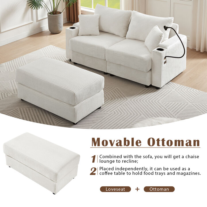 Merax Modern Loveseat Sofa with A Movable Ottoman