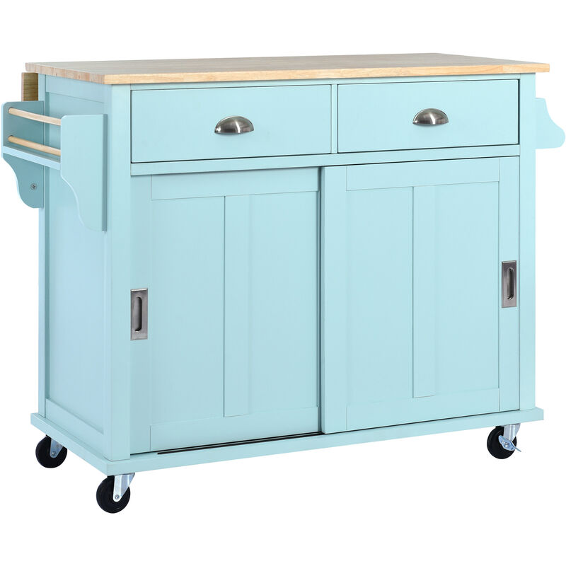 Streamdale Rolling Mint Green Kitchen Cart with Drop-Leaf Countertop