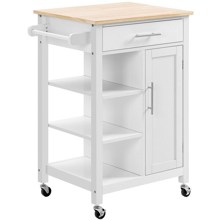 White Kitchen Island: Compact Rolling Cart with Shelf & Drawer