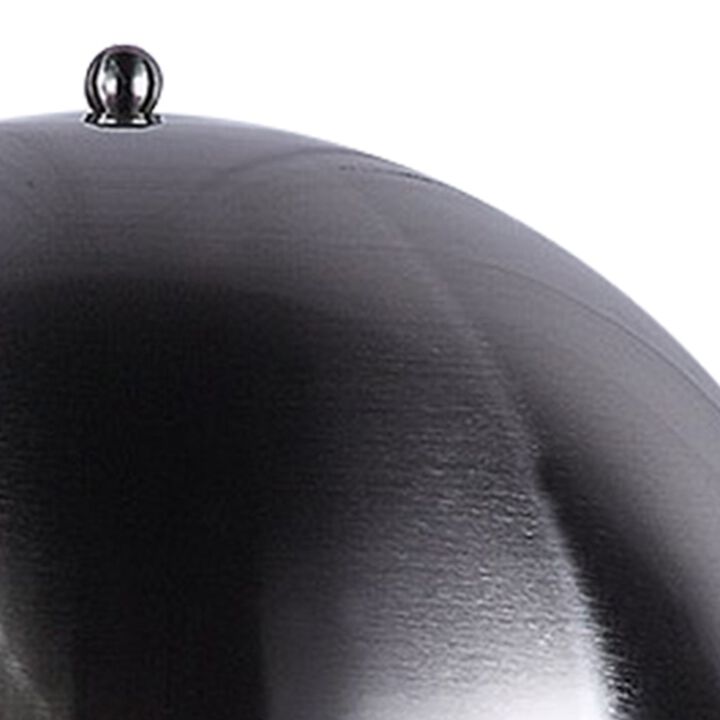 Aria 21 Inch Table Lamp, Round, Dome Shade, Dark Silver, Black Faux Leather-Benzara
