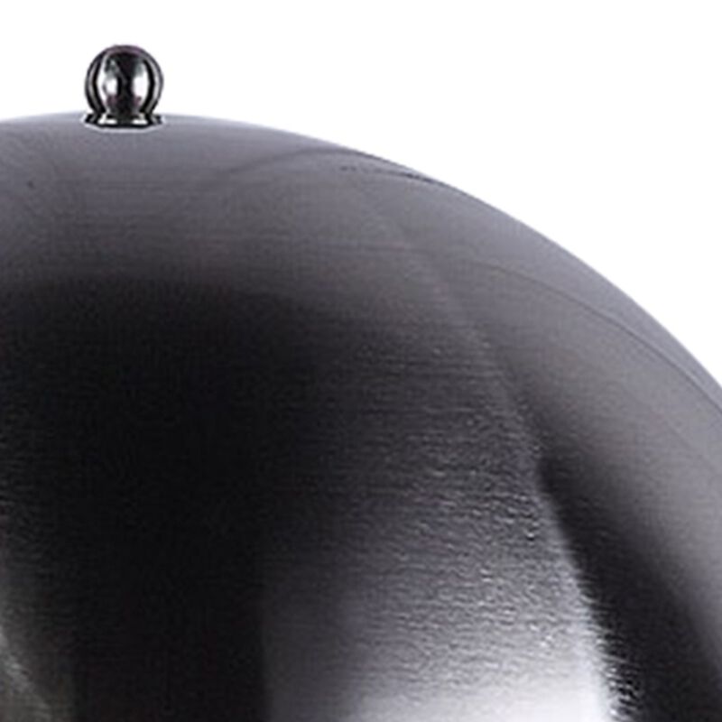 Aria 21 Inch Table Lamp, Round, Dome Shade, Dark Silver, Black Faux Leather-Benzara