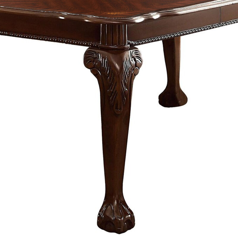 Wooden Extendable Leaf Dining Table with Cabriole Legs, Dark Brown - Benzara