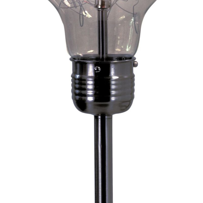 Febe 26 Inch Table Lamp, Large Bulb Shade, Glass, Metal, Black Nickel-Benzara