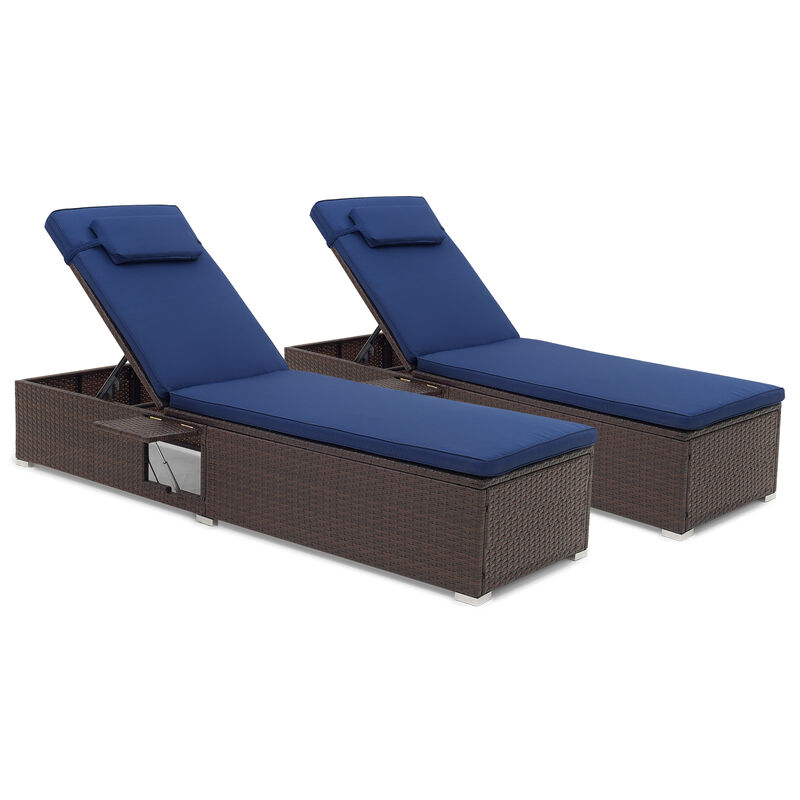 Patio Chaise Lounge Set of 2 with Backrest Seat Cushion and Headrest