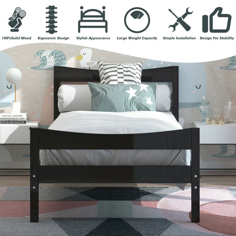Twin Size Rustic Style Platform Bed Frame with Headboard and Footboard