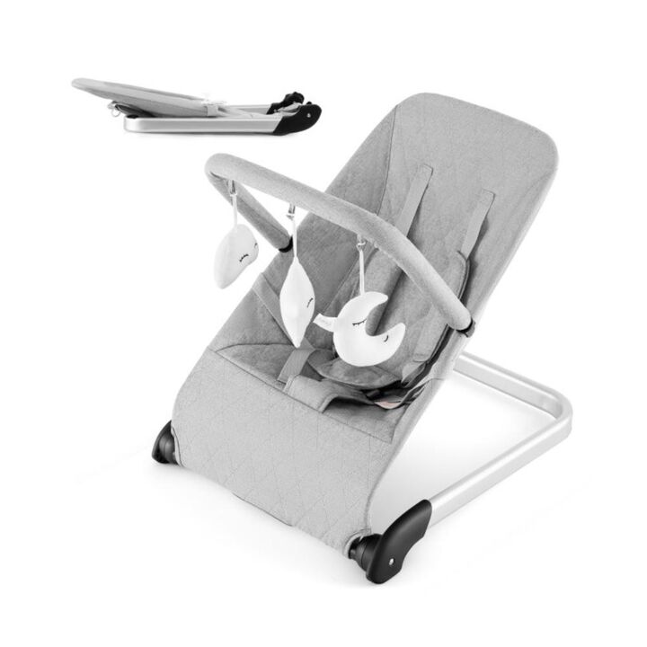 Hivvago Foldable Baby Bouncer with Removable Fabric Cover and Toy Bar-Gray