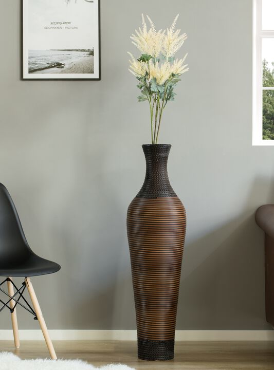 39-Inch Tall Standing Designer Floor Vase - Durable Artificial Rattan - Elegant Two-Tone Dark Brown Finish - Ideal Decor Accent for Living Room, Bedroom, Entryway - Stylish Home Decor Statement Piece