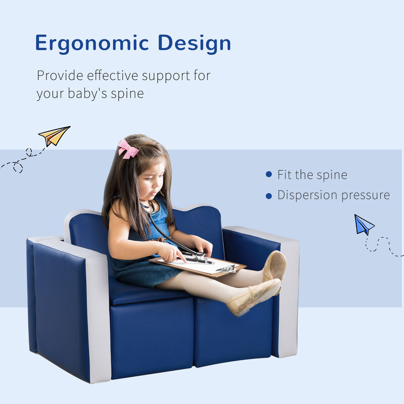Kids Leather Sofa Armchair Multi-functional Table Chair Set Storage Blue