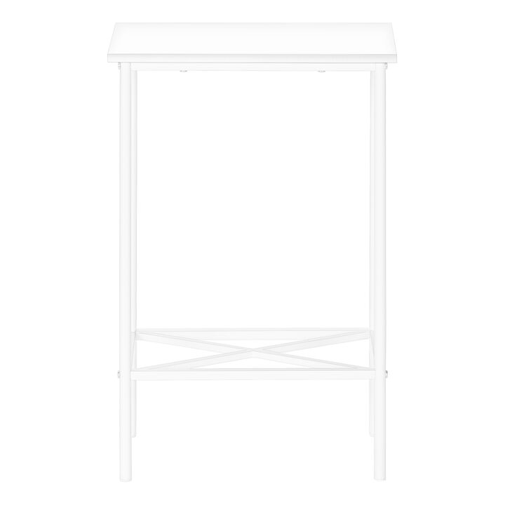 Monarch Specialties I 2079 Accent Table, Side, End, Narrow, Small, 2 Tier, Living Room, Bedroom, Metal, Laminate, White, Contemporary, Modern