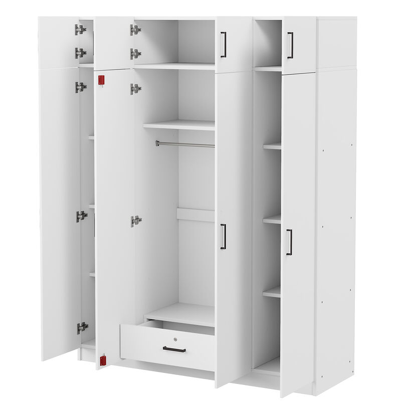 Merax 4-Door Wardrobe with 1 Drawer and Top Cabinets