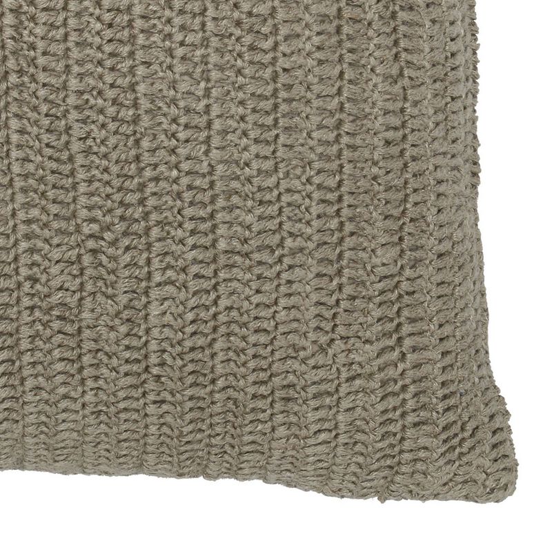 Square Fabric Throw Pillow with Hand Knit Details and Knife Edges, Brown-Benzara