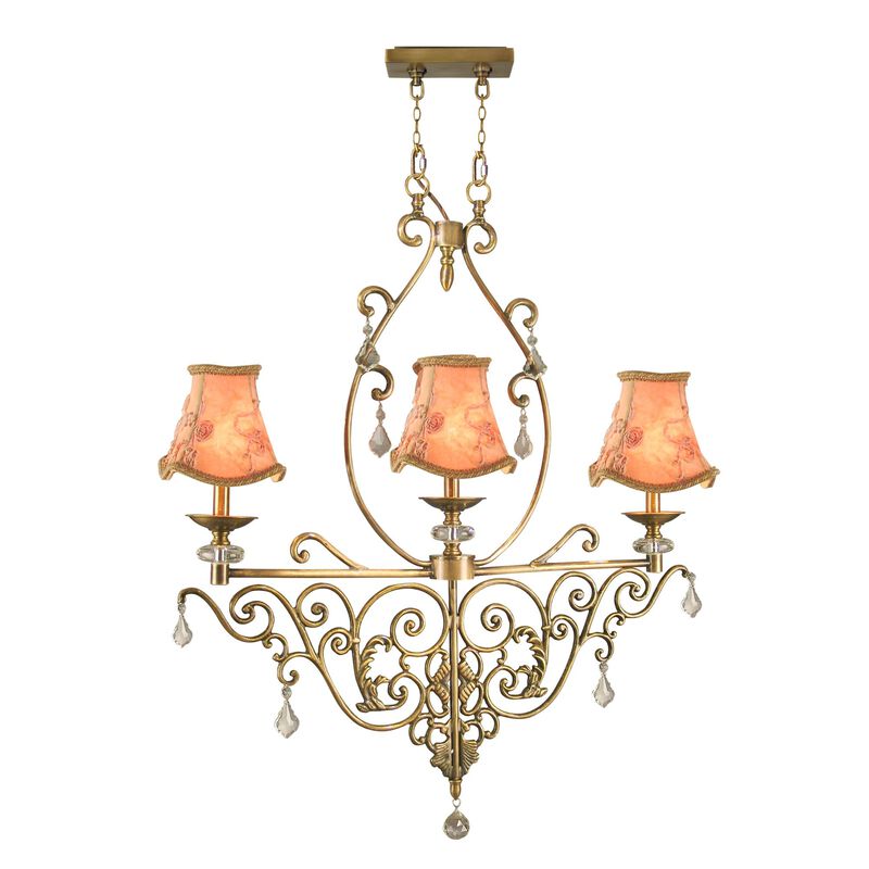 35" Gold and Orange Contemporary 3-Light Chandelier